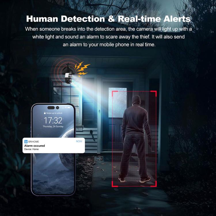 SriHome SH068 E27 4MP HD Dual Lens Light Bulb Camera Outdoor IP66 Waterproof SriHome SH068 E27 4MP HD Dual Lens Light Bulb Camera Outdoor IP66 Waterproof